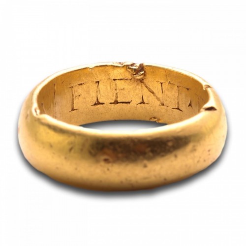 Antiquités - Bague en or avec inscription Tudor en latin, Angleterre XVIe siècle