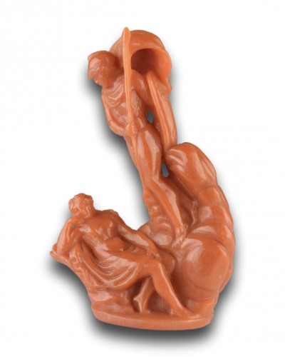 Corail sculpté d'Ariane et Thésée avec Cupidon - 