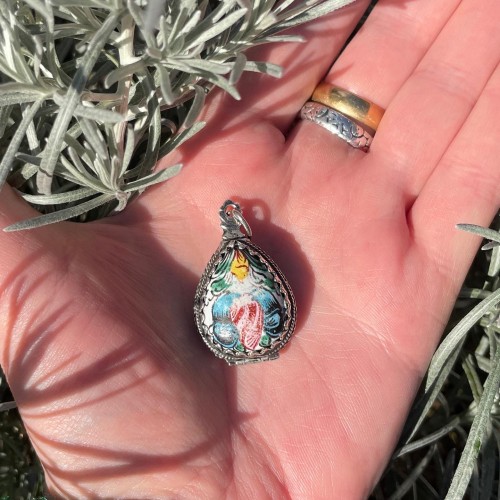 Antiquités - Silver mounted enamel pomander decorated with flowers, Germany 17th century