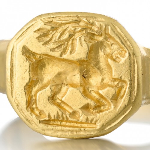  - Gold merchants ring with the image of a galloping stag - Germany17th century