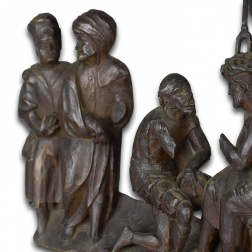 Art sacré, objets religieux  - Le Christ couronné d'épines - Fragment de retable en chêne, Flandres XVIe siècle