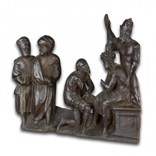 Le Christ couronné d'épines - Fragment de retable en chêne, Flandres XVIe siècle - 