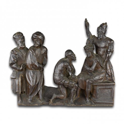 Antiquités - Le Christ couronné d'épines - Fragment de retable en chêne, Flandres XVIe siècle