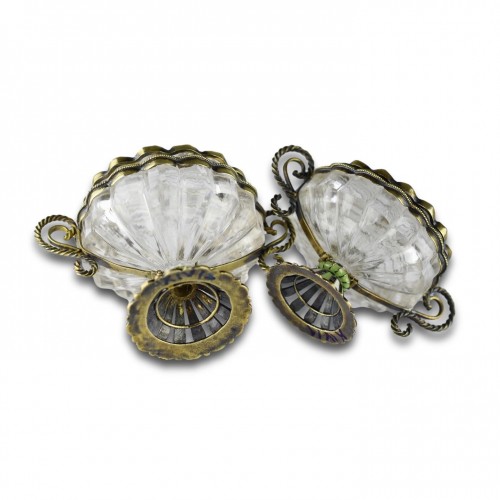 Glass & Crystal  - Rock Crystal Salts With Silver &amp; Enamel Mounts. Austro-hungarian, 19th Cent