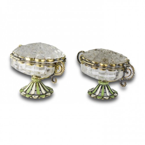 Rock Crystal Salts With Silver &amp; Enamel Mounts. Austro-hungarian, 19th Cent - 