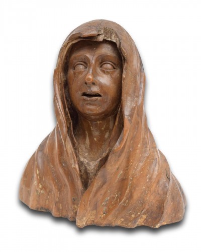 Sculpture  - Buste en noyer de la Vierge, Espagne début XVIe siècle