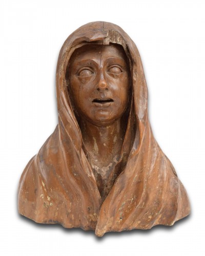 Antiquités - Buste en noyer de la Vierge, Espagne début XVIe siècle
