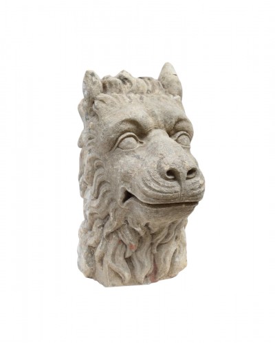 Large sandstone head of a lion, France late 16th century
