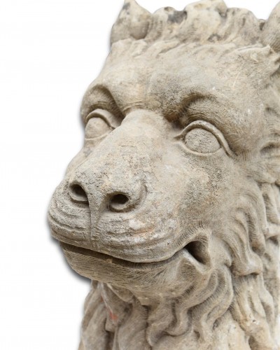 Grande tête de lion en grès, France in du XVIe siècle - 