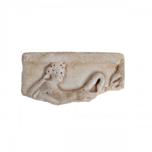 Marble sarcophagus fragment with the head of Eros. Roman, 2nd - 3rd century