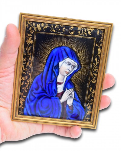 Antiquités - Enamel plaque of the Virgin - Limoges, France circa 1700