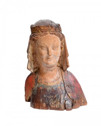 Buste de la Vierge en chêne polychromé, France fin du XIIIe siècle