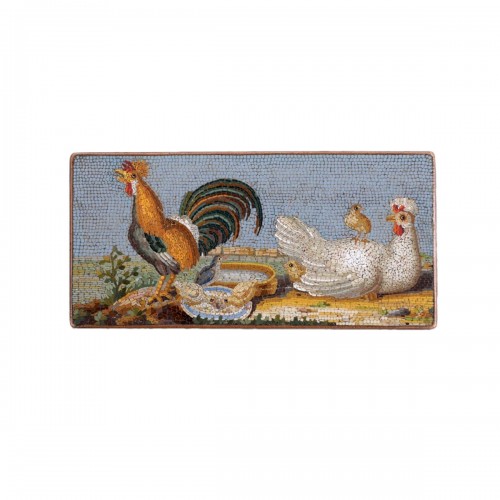 Micromosaic plaque of chickens, Gioacchino Barberi. Italy 19th century