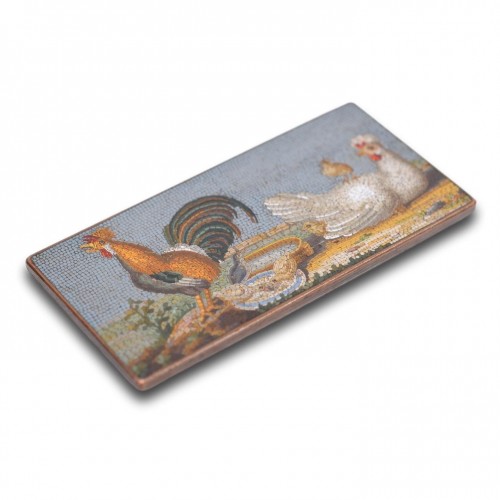Micromosaïque de poulets, Gioacchino Barberi - Italie début du XIXe siècle - Objets de Vitrine Style 