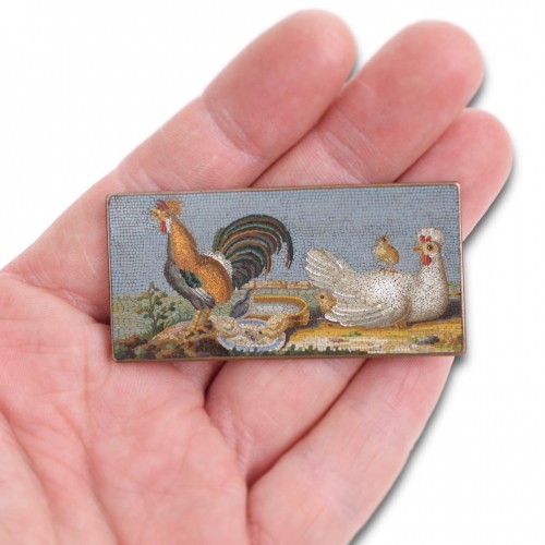 Micromosaic plaque of chickens, Gioacchino Barberi. Italy 19th century - 