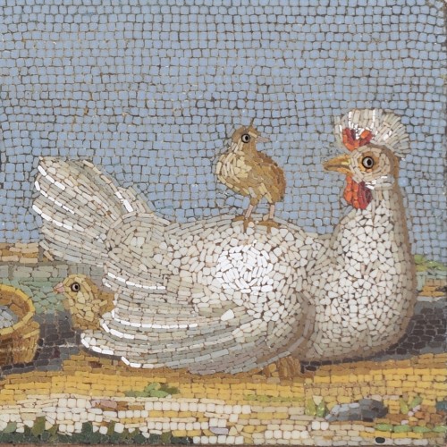  - Micromosaic plaque of chickens, Gioacchino Barberi. Italy 19th century