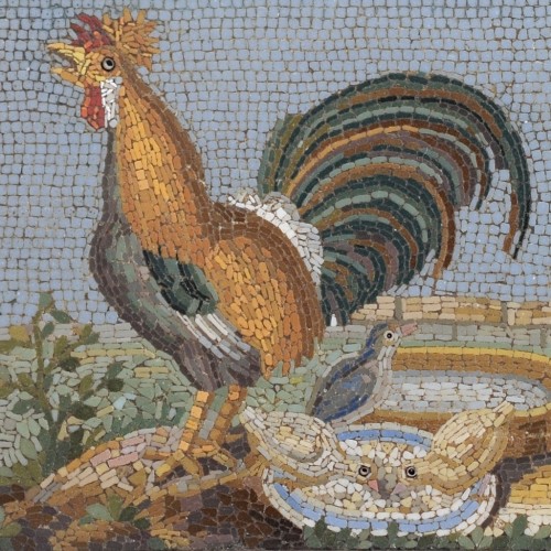 Antiquités - Micromosaic plaque of chickens, Gioacchino Barberi. Italy 19th century