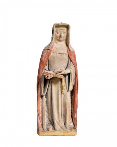 Sainte Scholastique en pierre calcaire  - France Bourbon, XVe siècle