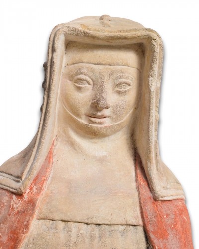 Limestone sculpture of Saint Scholastica - FranceBourbon, 15th century - Sculpture Style 