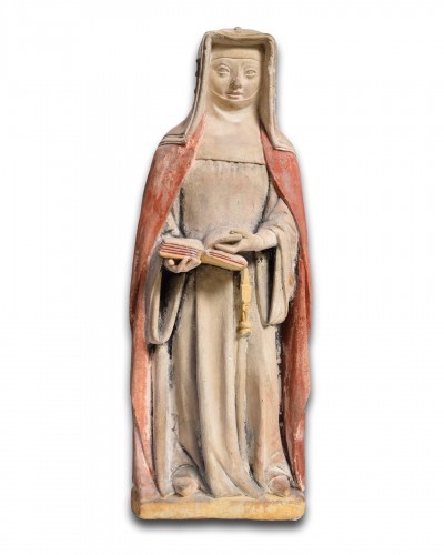 - Sainte Scholastique en pierre calcaire  - France Bourbon, XVe siècle