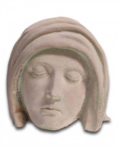  - Tête en grès de la Vierge voilée, Est de la France vers 1500