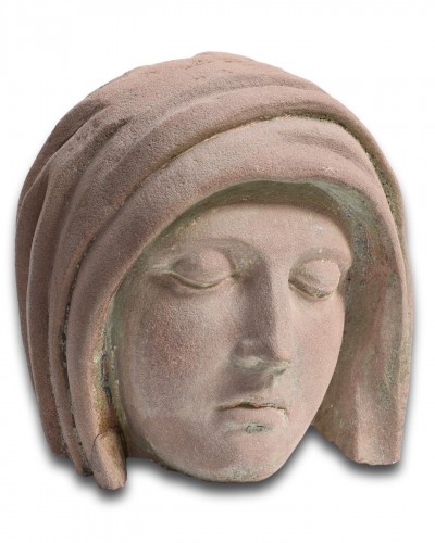 Antiquités - Tête en grès de la Vierge voilée, Est de la France vers 1500