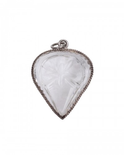 Silver mounted rock crystal amulet in the form of a heart. Germany 18th century