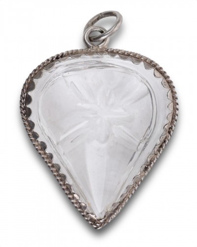 Silver mounted rock crystal amulet in the form of a heart. Germany 18th century - Antique Jewellery Style 