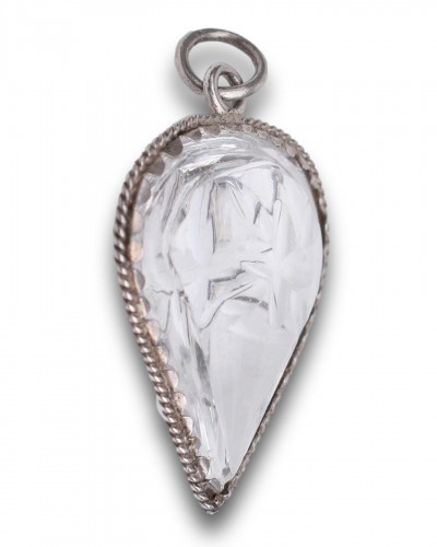 Silver mounted rock crystal amulet in the form of a heart. Germany 18th century - 