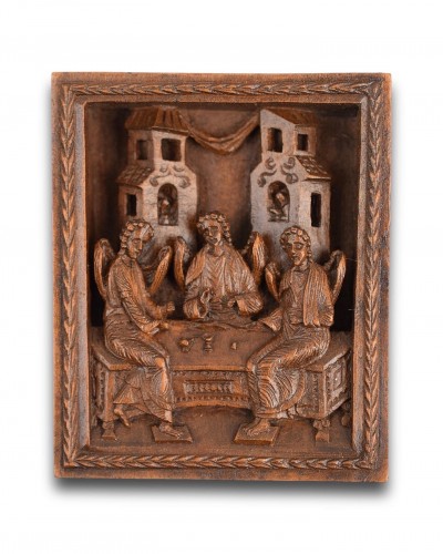 Panneau en bois de cyprès avec la Sainte Trinité - Mont Athos  Grèce XVIIe siècle - 