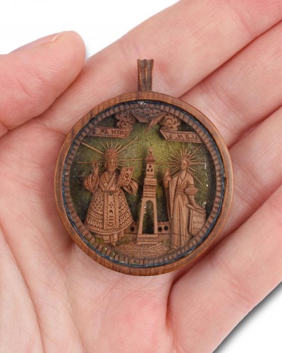 19th century - C pendant with a micro carving - Mount Athos, Greece, 19th centur