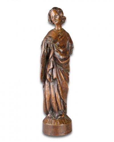 Ange, sculpture gothique en chêne du Nord de la France, XIVe siècle - Sculpture Style 