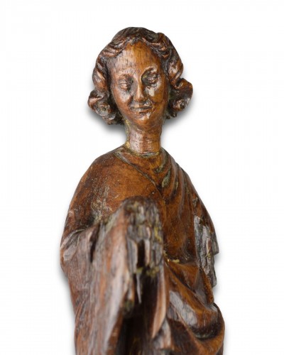 Antiquités - Ange, sculpture gothique en chêne du Nord de la France, XIVe siècle