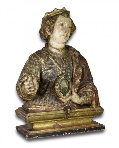 Buste reliquaire en bois polychrome d'une sainte - Espagne début du XVIIe siècle - Matthew Holder