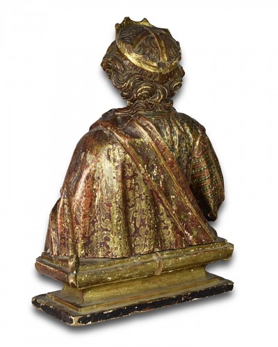 XVIIe siècle - Buste reliquaire en bois polychrome d'une sainte - Espagne début du XVIIe siècle
