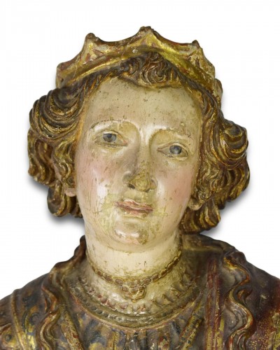 Buste reliquaire en bois polychrome d'une sainte - Espagne début du XVIIe siècle - 