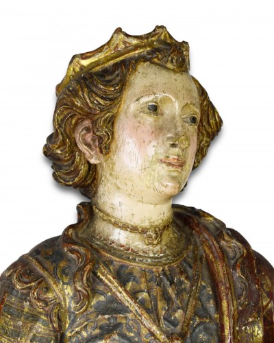  - Buste reliquaire en bois polychrome d'une sainte - Espagne début du XVIIe siècle