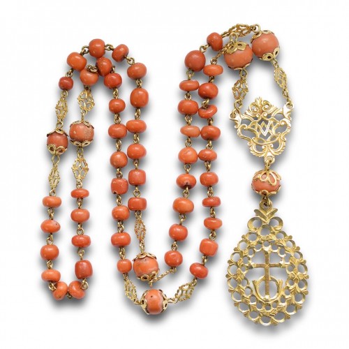 Religious Antiques  - Gold mounted coral rosary Spain first half of the 18th century