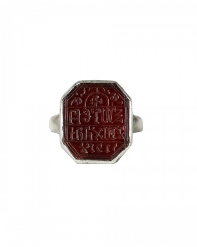 Silver mounted carnelian intaglio ring. Eastern Orthodox, dated c.1716