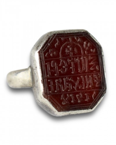 Antique Jewellery  - Silver mounted carnelian intaglio ring. Eastern Orthodox, dated c.1716