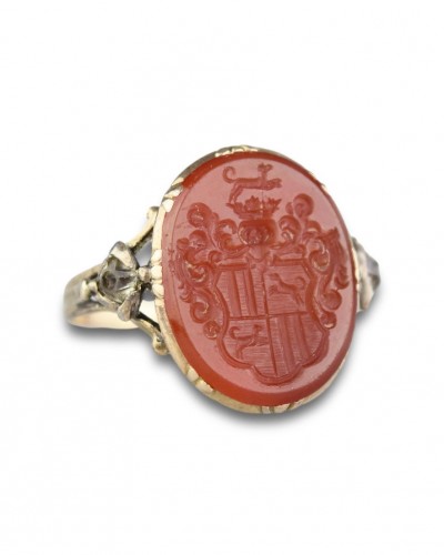 Antiquités - Signet Ring In Gold And Carnelian, Germany 18th Century