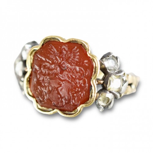 Diamond set gold and carnelian signet ring, Germany late 18th century - 