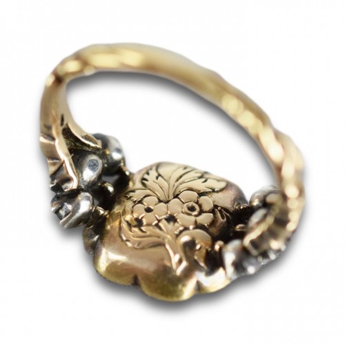  - Diamond set gold and carnelian signet ring, Germany late 18th century