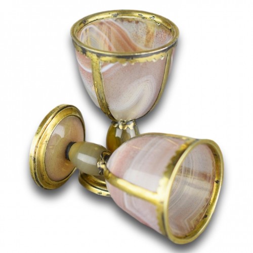 Antiquités - Pair of silver gilt mounted miniature goblets, Germany 18th century