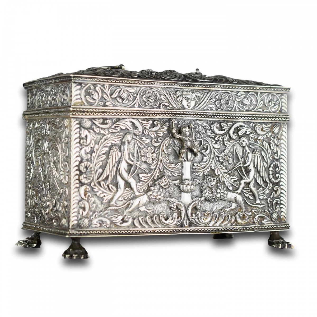 Repoussé silver marriage casket, Dutch19th century