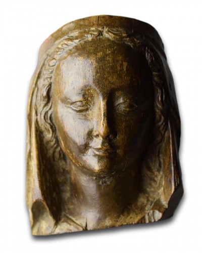 Tête de Vierge en chêne, France seconde moitié du XVe siècle - 