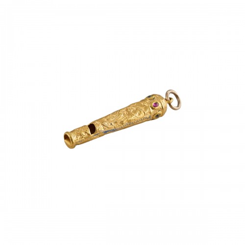 Mughal gold and enamel hawking whistle. Indian, late 18th - early 19th cent