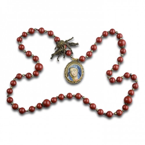  - Italian micromosaic and purpurin glass rosary with Christ and the Virgin