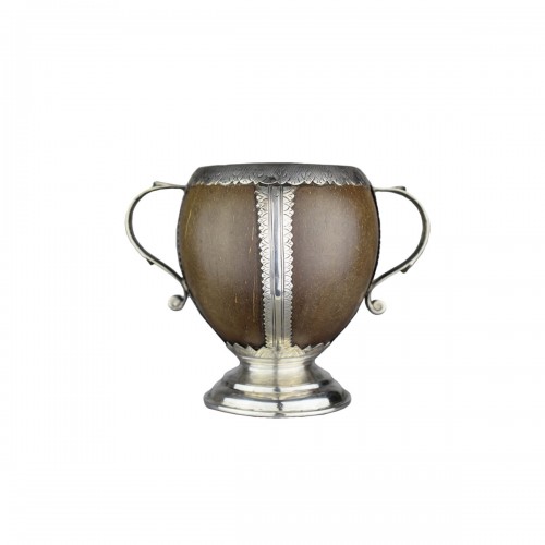 A silver mounted coconut cup. English, mid 18th century.
