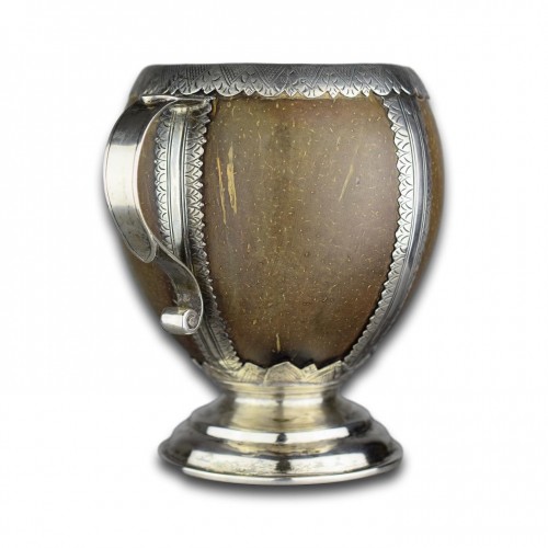 A silver mounted coconut cup. English, mid 18th century. - 